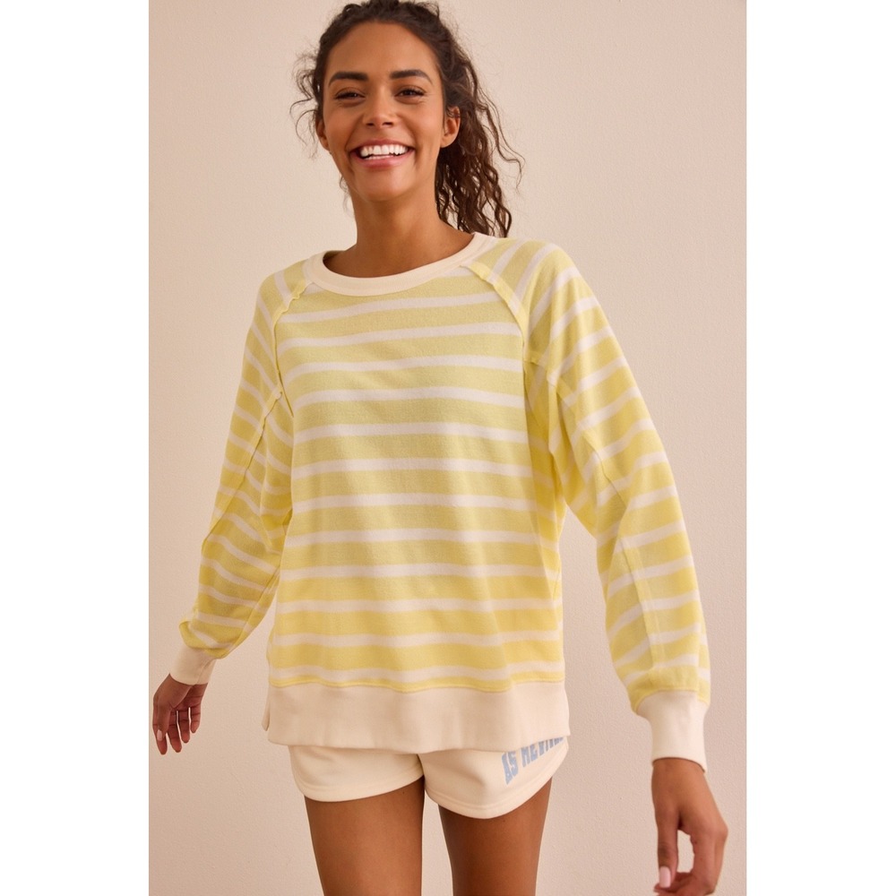 AS Revival Striped Crewneck Sweatshirt Lemon Yellow White‎ Size XS NEW